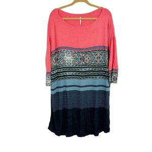 Free People Steppin Out Tunic Shift Dress Color Block Striped Boho - Size Medium